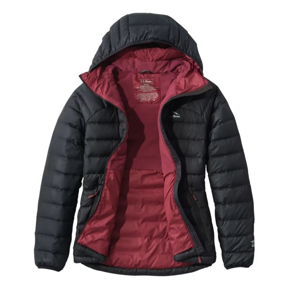 LL Bean Womens Ultralight Down Hooded Jacket Black Puffer Coat Small Regular